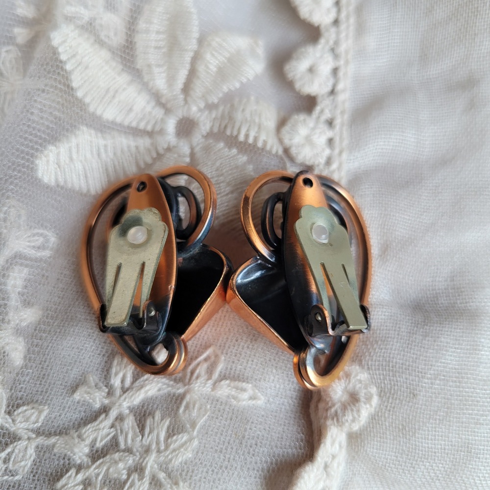 Vintage 1960s Copper Brooch Earrings Set MCM Atomic Mod Geometric - Picture 5 of 9